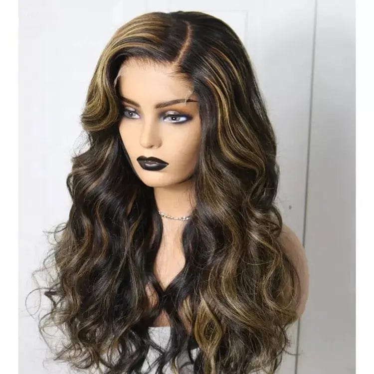 Glueless Brown Highlight Color Wig Water Wave Cuticle Aligned Brazilian Human Hair Transparent HD Lace Front Wigs