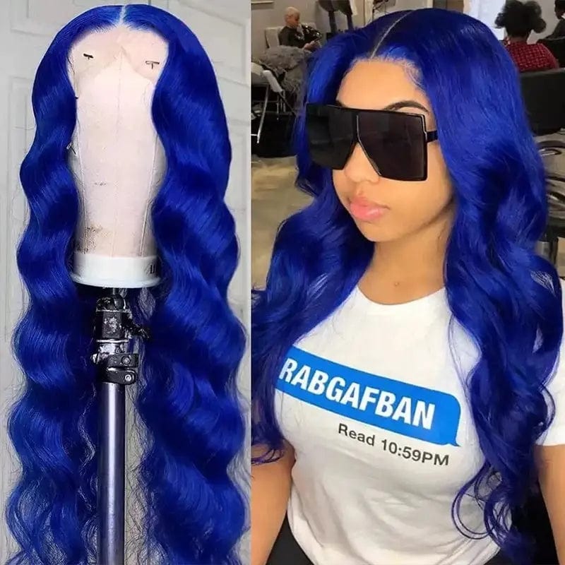Glueless Royal Blue Color Straight Wave Texture Pre Plucked With Baby Hair Cuticle Aligned Lace Front Wigs