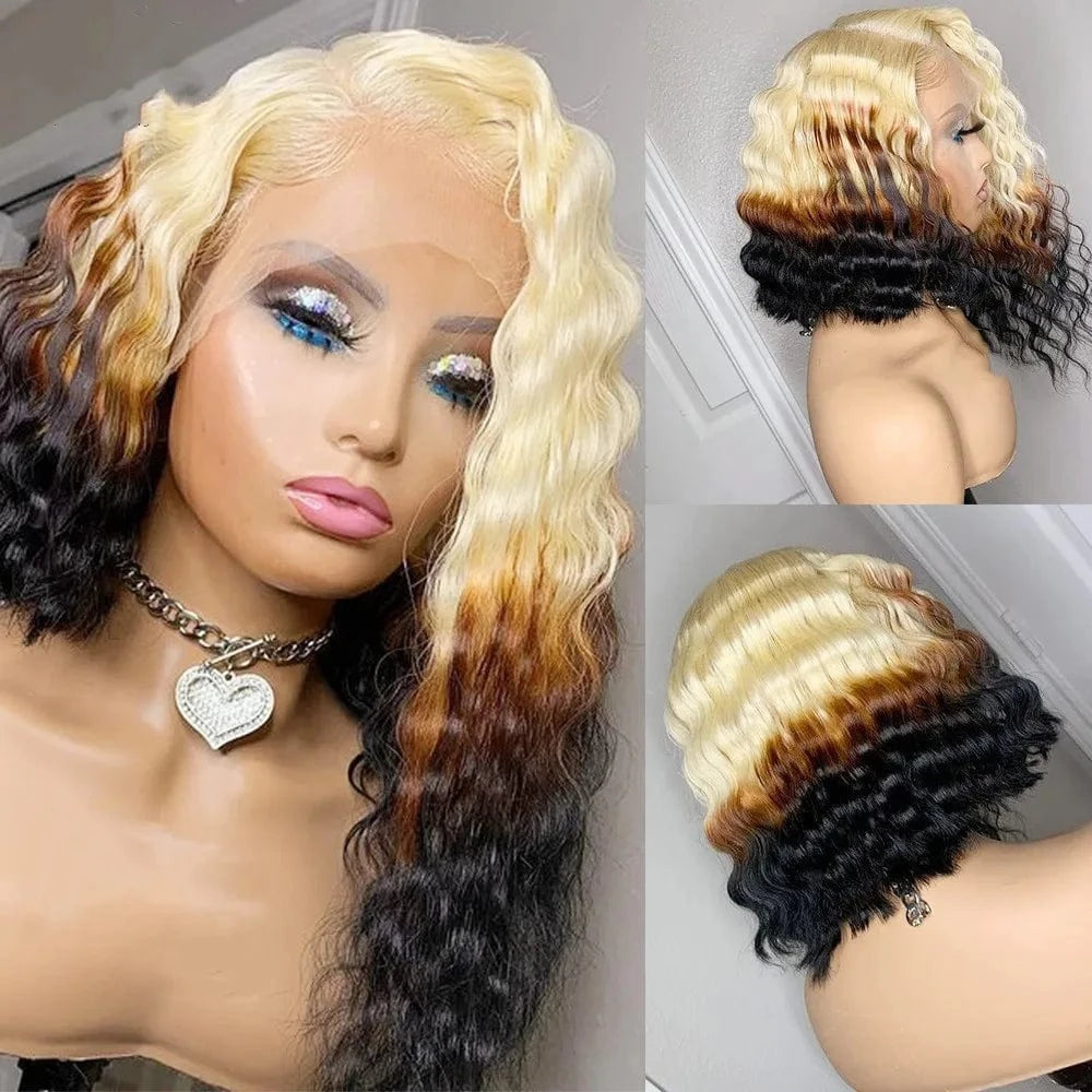 Glueless Thick 180% Density Ombre 613 Color Loose Wave Virgin Brazilian Cuticle Human Hair HD Transparent Lace Front Wigs