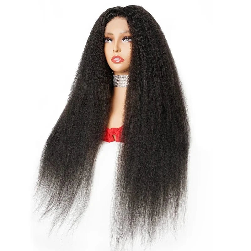 Glueless Transparent HD 4*4 Frontal 4x4 Lace Front Brazilian Real Human Hair Yaki Kinky Straight Closure Wig for Black Women