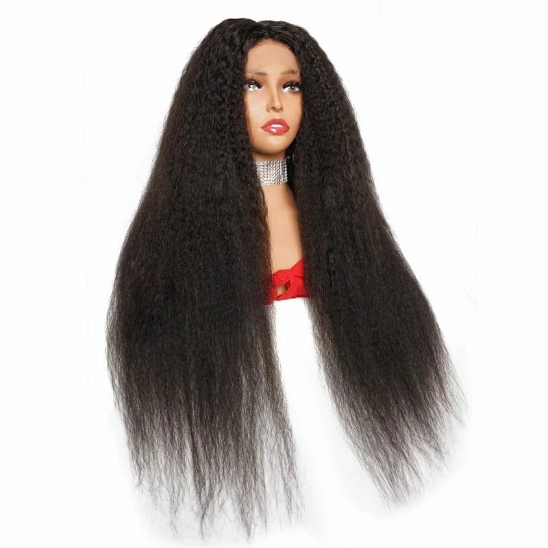 Glueless Transparent HD 4*4 Frontal 4x4 Lace Front Brazilian Real Human Hair Yaki Kinky Straight Closure Wig for Black Women
