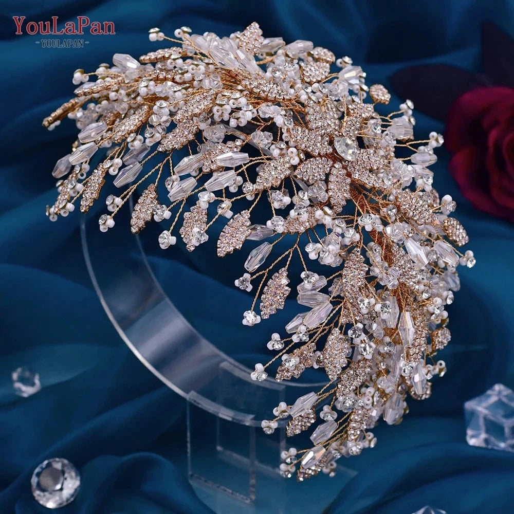 Gold (1 Crown) Yolapan HP377 Luxury Girl Pageant Crown Crystal Rhinestone Party Headband Bridal Wedding Banquet Hair Accessories