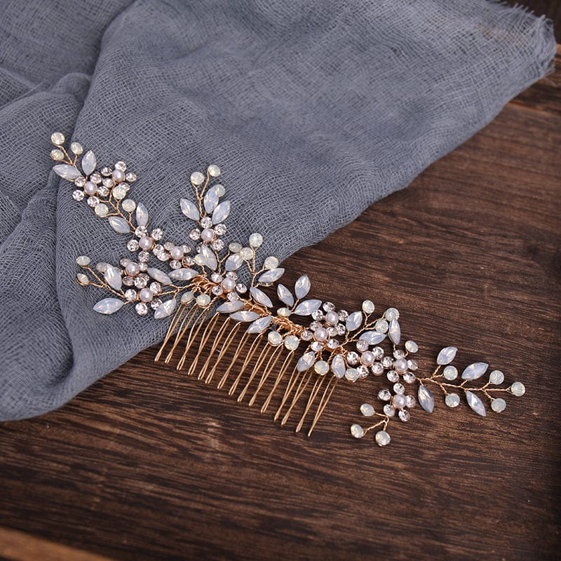 Gold Bridal Crystal Hair Combs Rhinestone Pearl Wedding Headband Bridal Headpieces