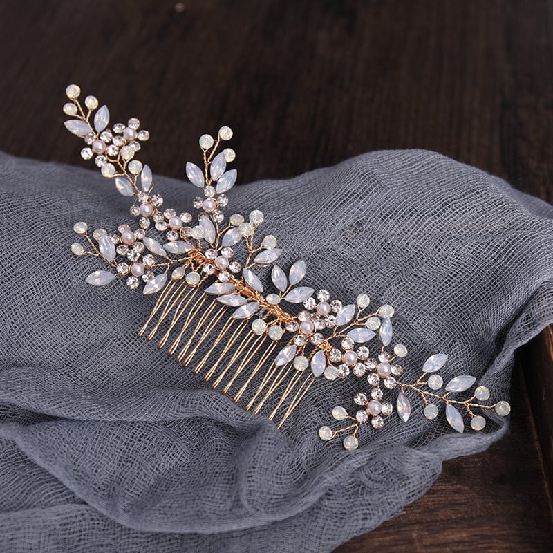 Gold Bridal Crystal Hair Combs Rhinestone Pearl Wedding Headband Bridal Headpieces
