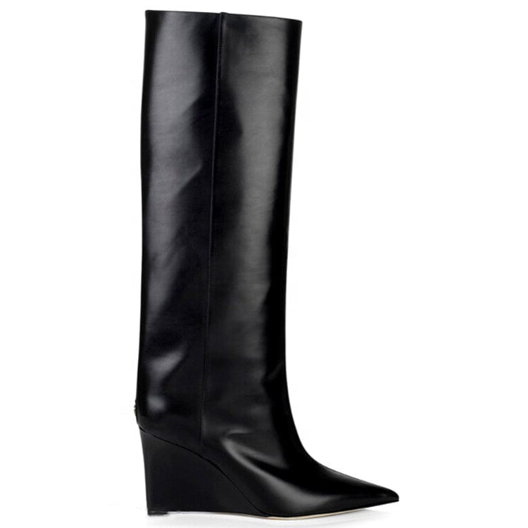 Gold Color High Heel Fashion Boots Luxury Winter Season Sexy Pointed Toe Footwear Handmade High Quality Slip-on Knee High Boots
