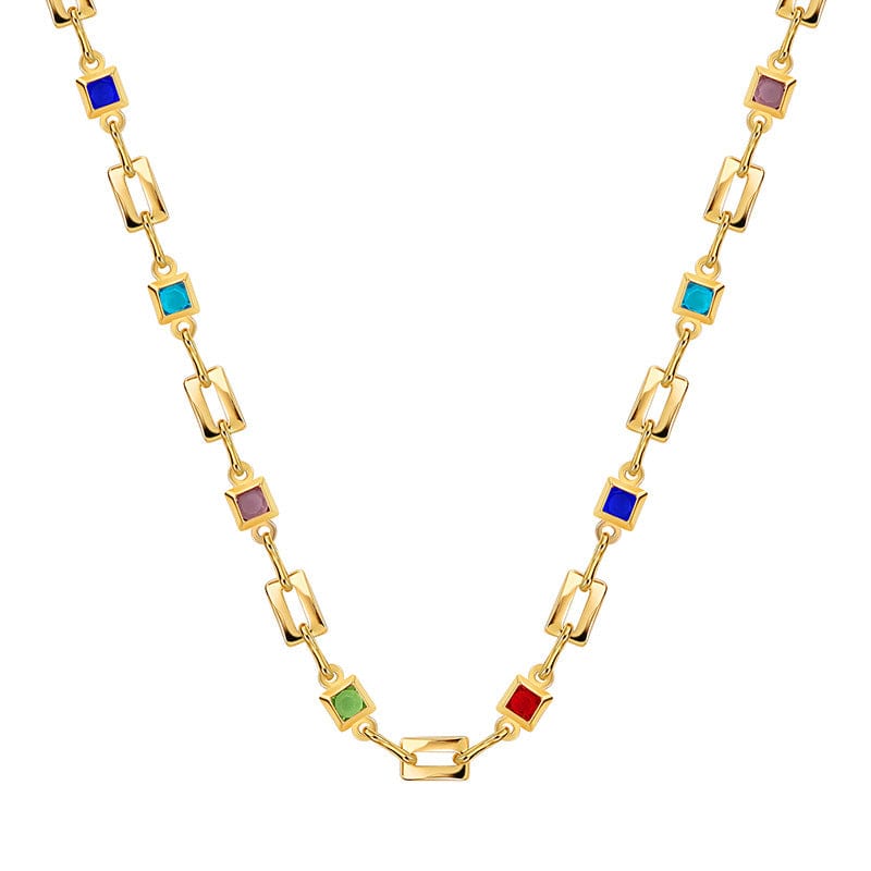Gold-CYN0144 Popular hip-hop style personality geometric square copper inlaid colorful zirconium necklace women