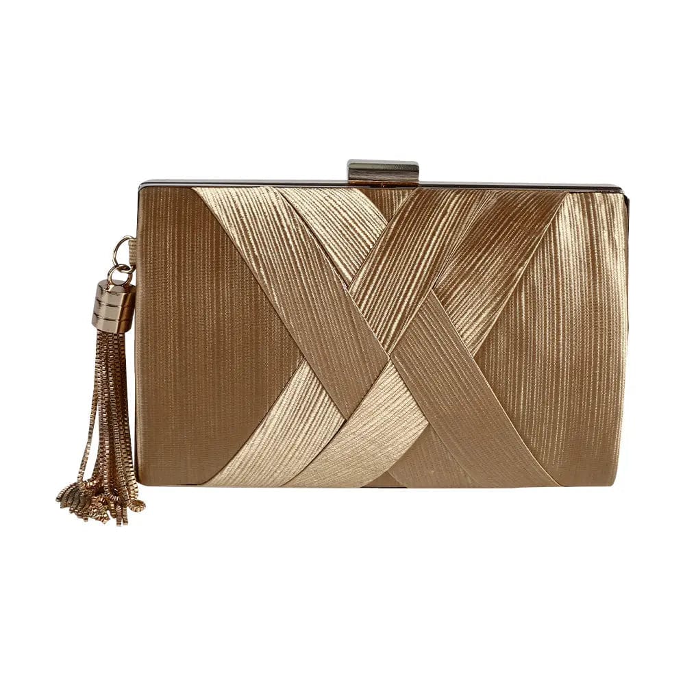 Gold Factory Direct Good Sell Brand New Handmade Weave Evening Bag Tassel Clutch With Satin For Wedding/banquet/party