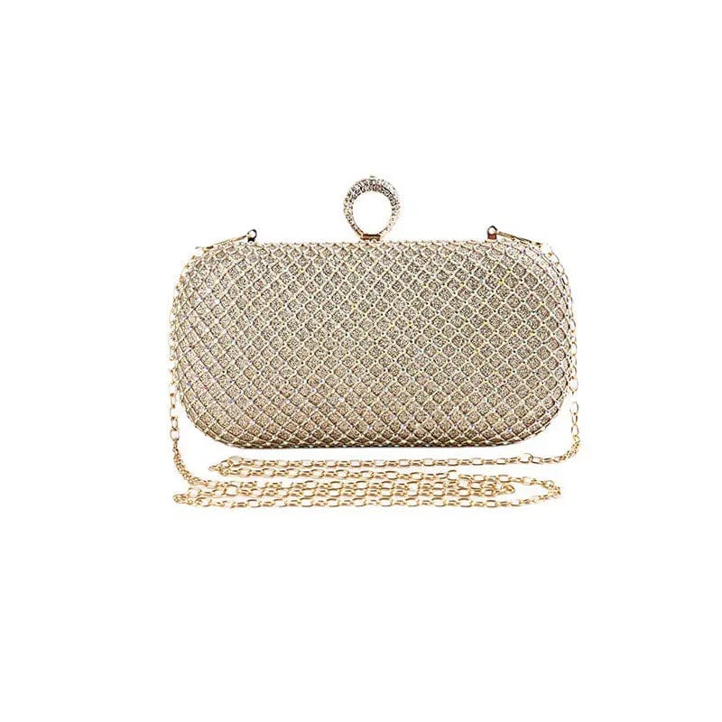 Gold Fashion Design Handmade New Evening Bag mesh Crystal Clutch With Ring Metal Frame For Wedding/banquet/party/porm
