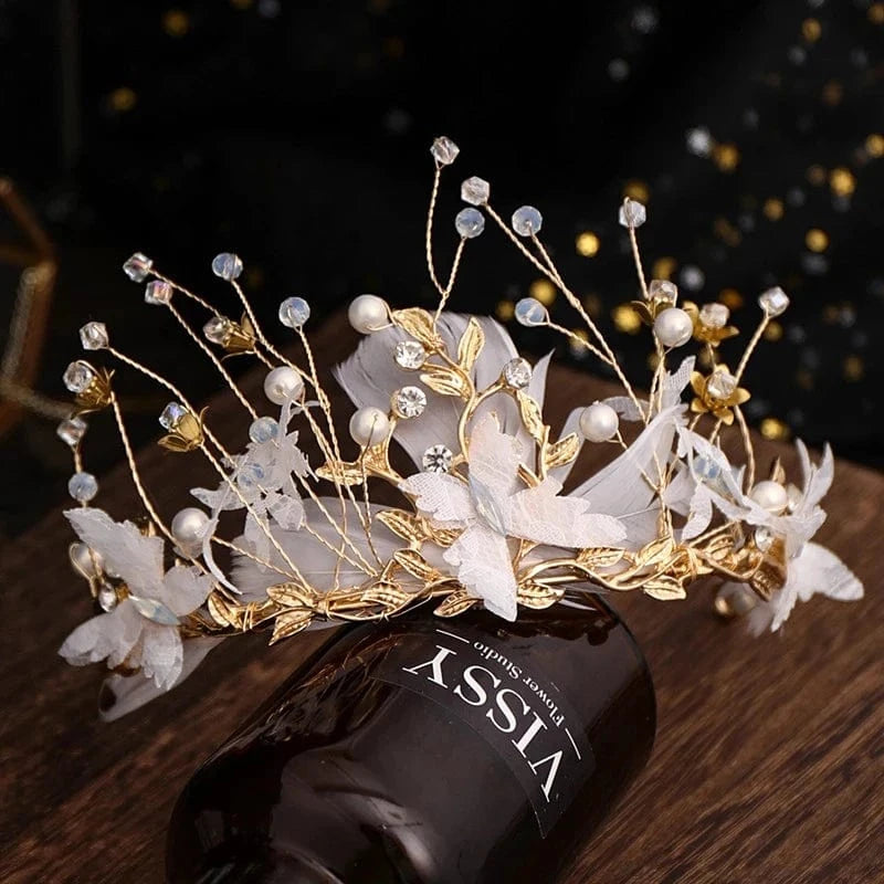 Gold Fashion Gold Wedding Butterfly Headband Bohemian Headpiece Crystal Pearl Hair Vine Flower Halo Bridal Hair Accessories