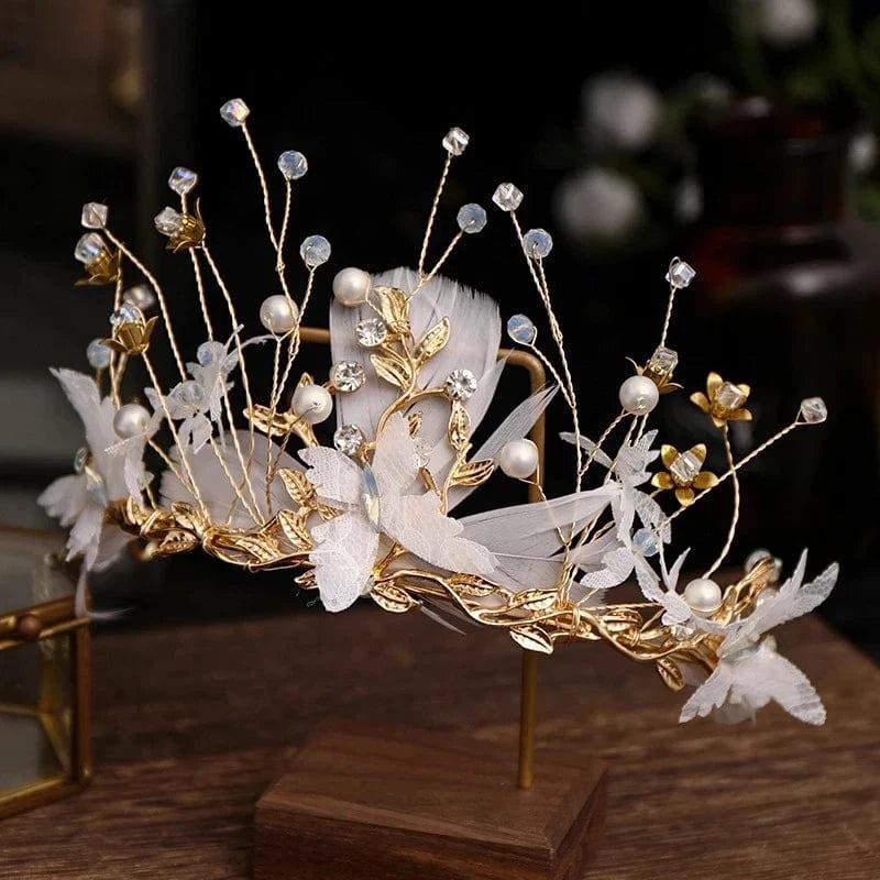 Gold Fashion Gold Wedding Butterfly Headband Bohemian Headpiece Crystal Pearl Hair Vine Flower Halo Bridal Hair Accessories