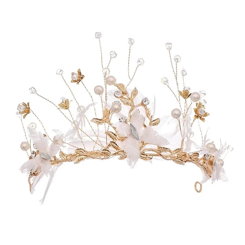 Gold Fashion Gold Wedding Butterfly Headband Bohemian Headpiece Crystal Pearl Hair Vine Flower Halo Bridal Hair Accessories