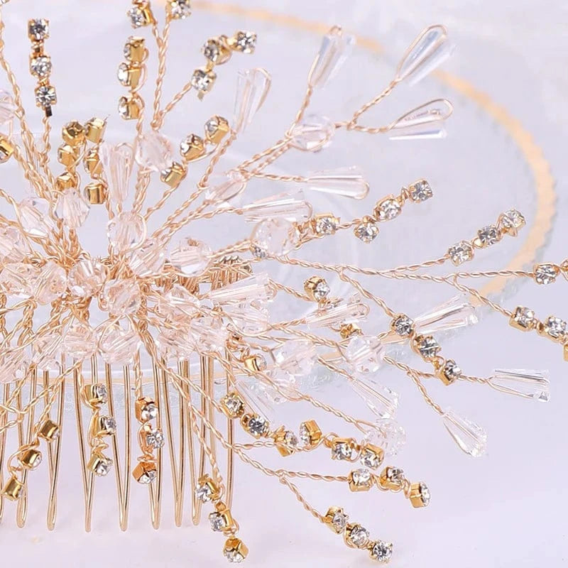 Gold Fashion Women Jewelry Handmade Crystal Gold Leaf Hair Comb Bridal Wedding Hair Comb Fancy Hair Accessories