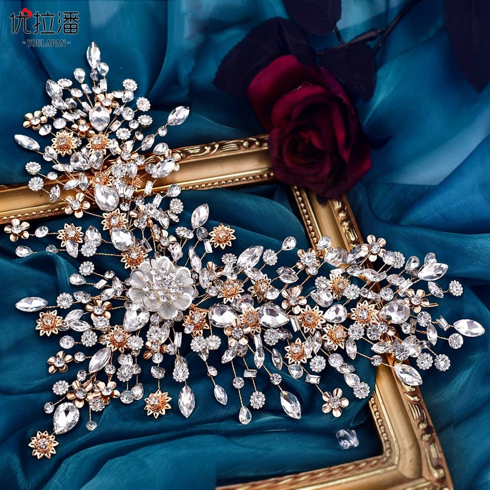 gold headdress S4205F New wedding jewelry handmade bridal headwear diamond hair accessories pearl headband tiara crown