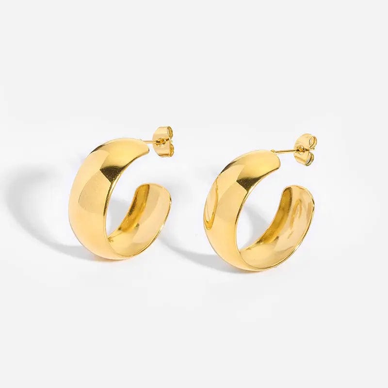 Gold-MGJE2260201 New Mesh/Rotating Geometric Huggie Hoop Earrings Titanium Steel Gold Plated Color Preservation Circle C Earrings