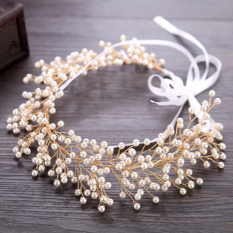 gold Pearl Bridal Hair Accessories Bride Headband Wedding Crown Tiara