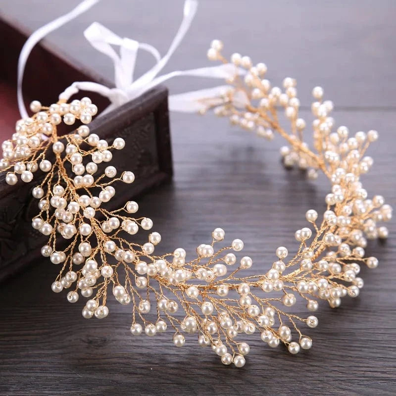 gold Pearl Bridal Hair Accessories Bride Headband Wedding Crown Tiara