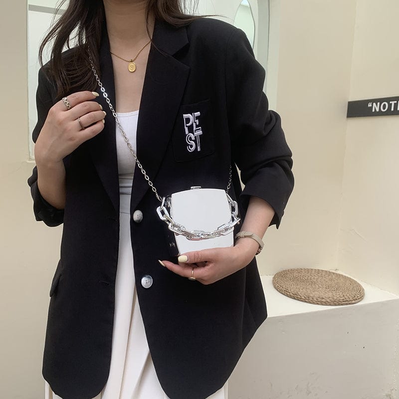 Gold Silver Clutch Purse for Women Luxury PVC Box Bag Chains Design Acrylic Handbag Fancy Evening Bags