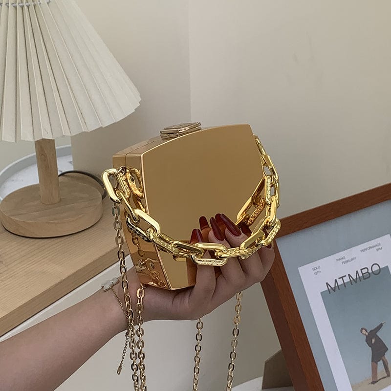 Gold Silver Clutch Purse for Women Luxury PVC Box Bag Chains Design Acrylic Handbag Fancy Evening Bags