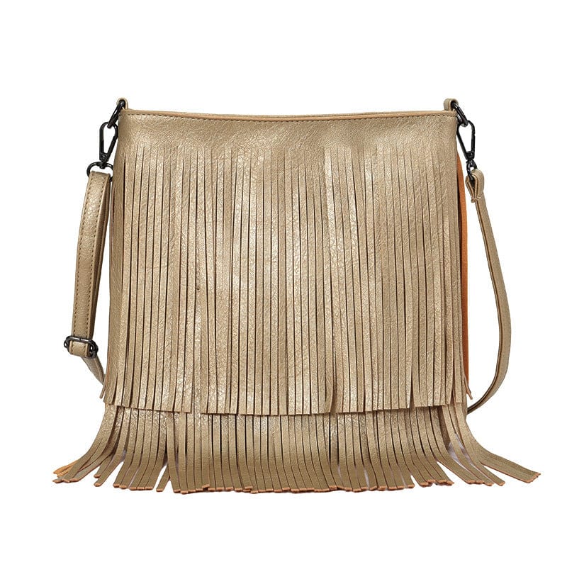 Gold Wholesale Zipper Vintage Women Fringe Tassel Crossbody Bag Faux Vegan PU Leather Shoulder tassel bag