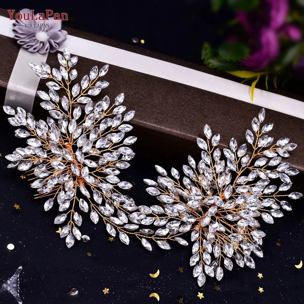 Gold Yolapan HP392 Exquisite Handmade Rhinestones Girl Hair Accessories Three-color wedding Headband Bridal Hair Comb