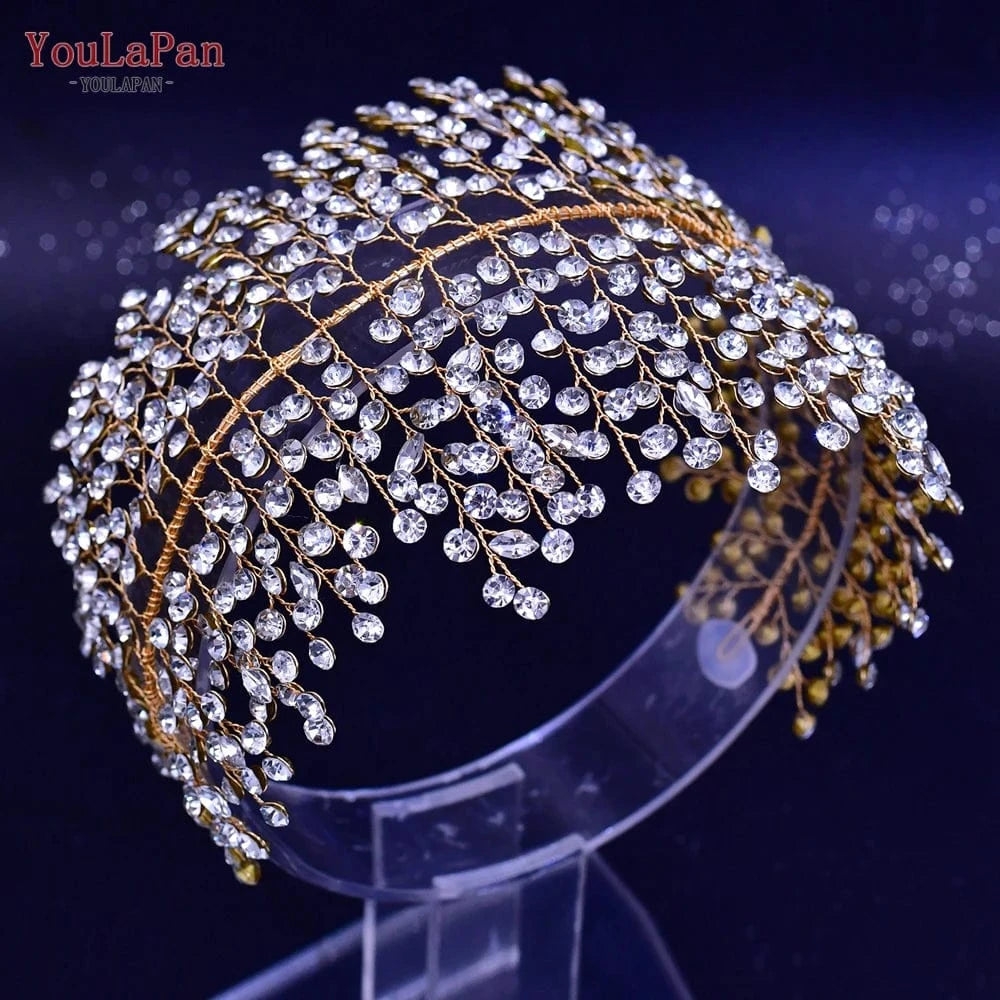 gold YouLaPan HP258 Fashion Women Party Hair Accessories Rhinestone Vines Adjustable Headband Wedding Bridal Gold Silver Headwear