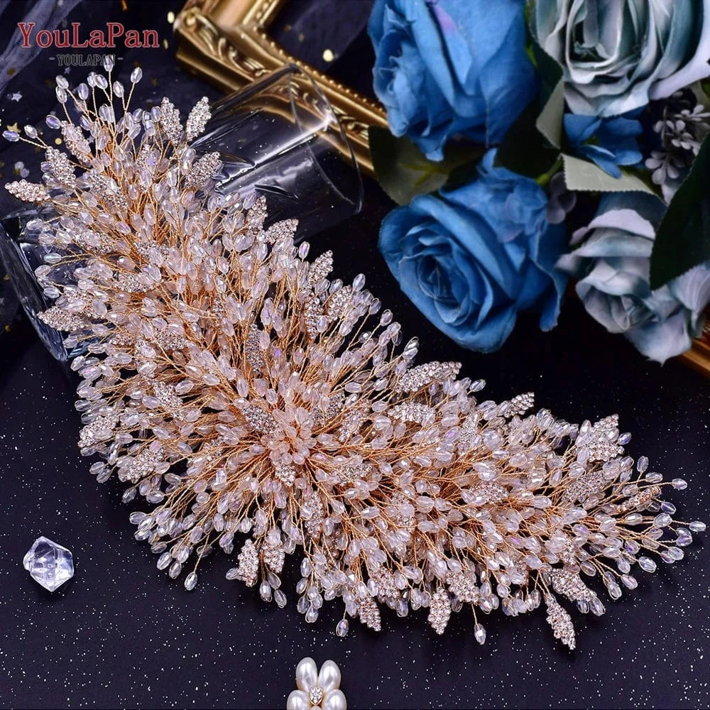 Gold Youlapan HP397 Luxurious Jewelry Hairpieces Gold Silver Alloy Leaf Crystal Bridal Hair Accessories Wedding Pageant Headband