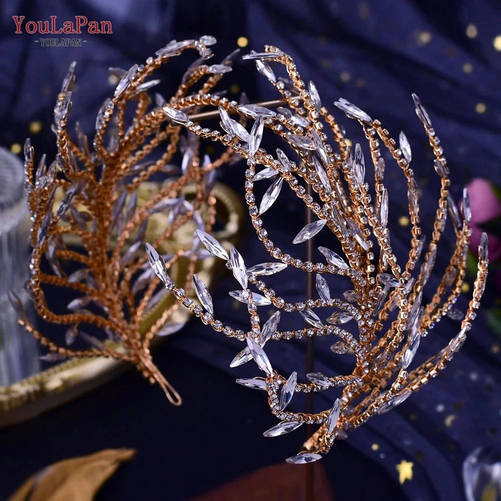 Gold Youlapan HP421 Fashion Woman Hair Band  Gold Silver Rhinestone Tentacle Hair Accessories Bridal Wedding Party Headbands
