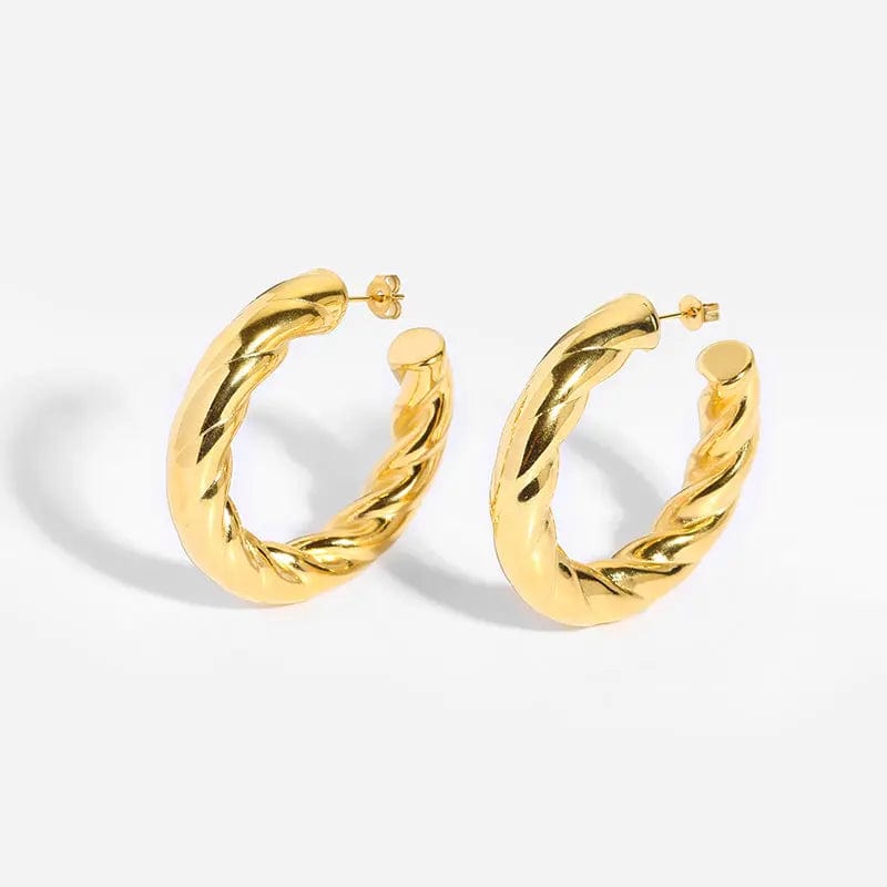 Gold-YXE433 New Mesh/Rotating Geometric Huggie Hoop Earrings Titanium Steel Gold Plated Color Preservation Circle C Earrings