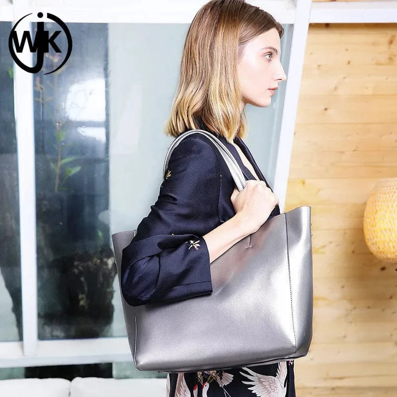 Golden color unique purse large-capacity leather shoulder bag handmade laptop computer handbag