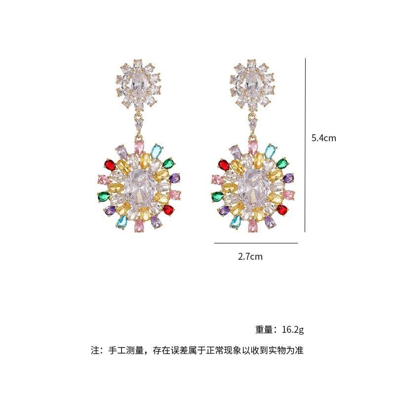 Golden E1177 New Luxury Sunflower Double Zircon Earrings For Fashionable Ladies A Variety Of Colors To Choose From Women's Earrings