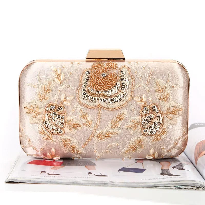 Golden Factory direct wholesale beaded evening bag new design vintage clutches with satin fabric wedding party banquet