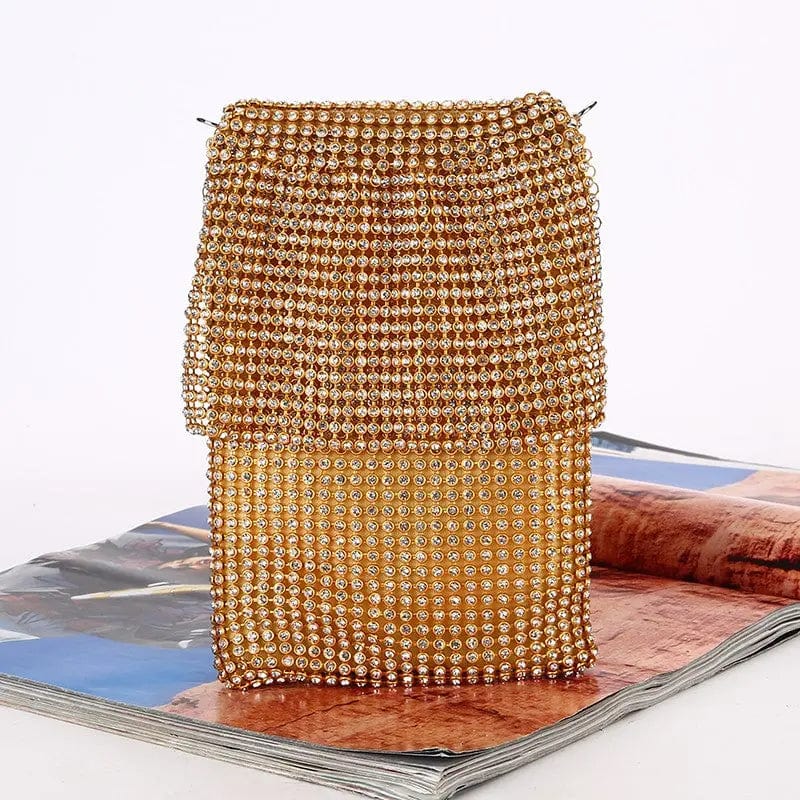 Golden Factory direct wholesale brand new luxury crystal handbags diamond cellphone pouch small messenger bag for women party prom
