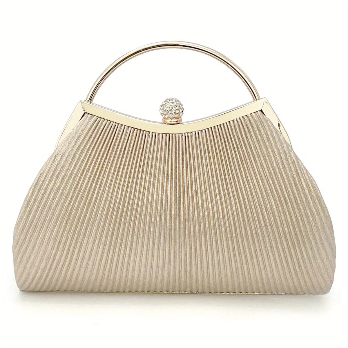 Golden Ruched Evening Bags for Women Top Ring Clutch Purse Rhinestone Decor Handbags for Wedding Prom Dinner