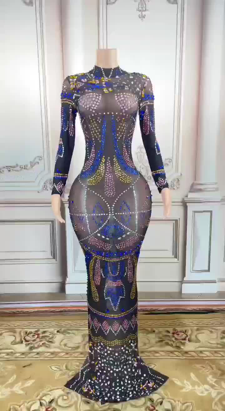 Good Brand Rhinestone Performance Long Prom Dress 2022 Evening Gowns Sexy Custom Rhinestone Bodice Mermaid Black Prom Maxi Dress