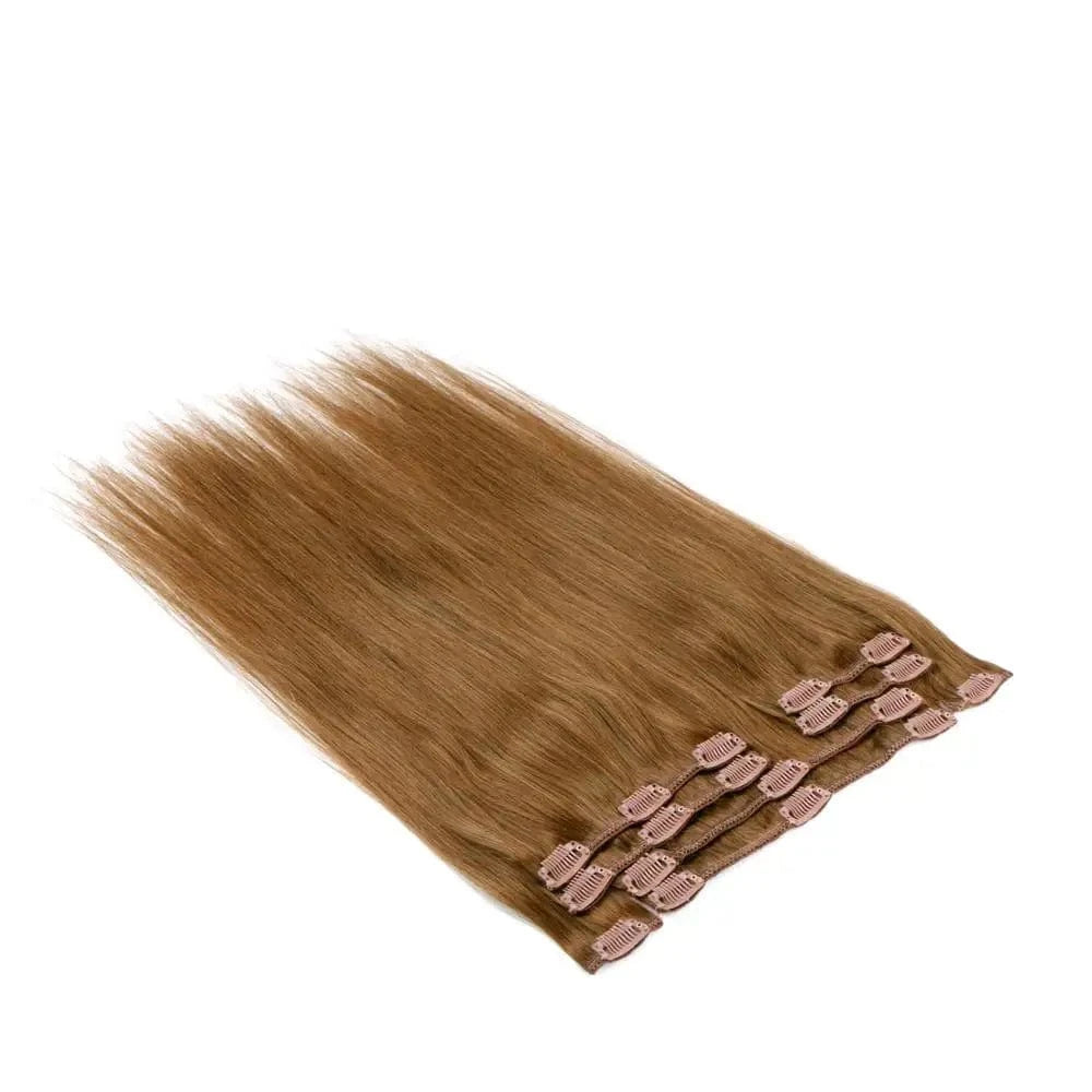 Good quality human hair #6 easy wear 8pcs/set straight clip in hair extension for white women