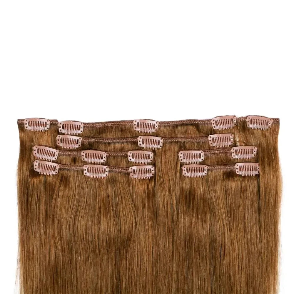 Good quality human hair #6 easy wear 8pcs/set straight clip in hair extension for white women