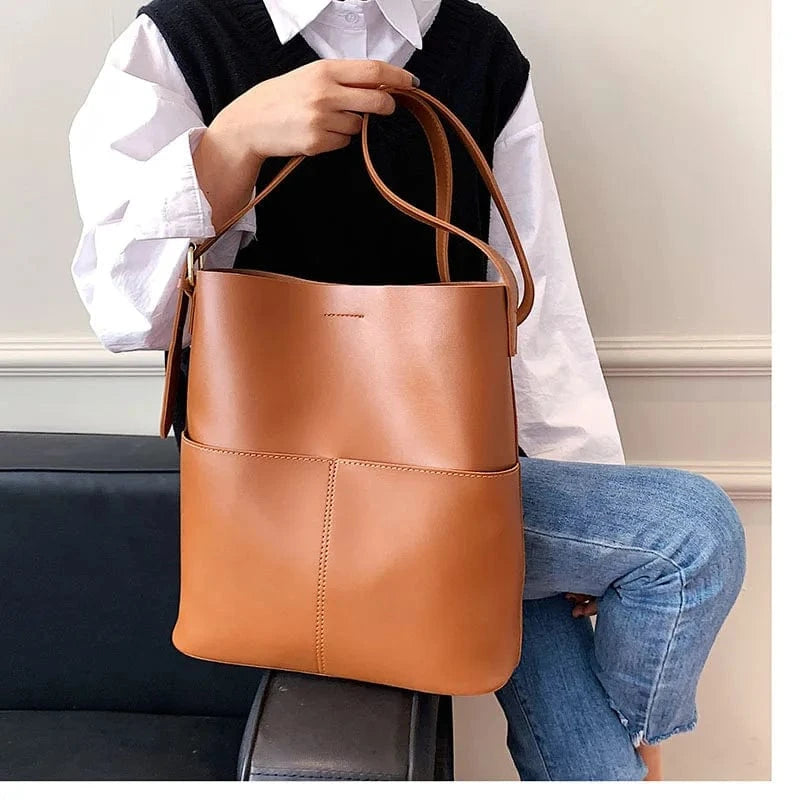 Good Quality solid color casual simple leather tote bag Shoulder Handbags Tote Bags For Women