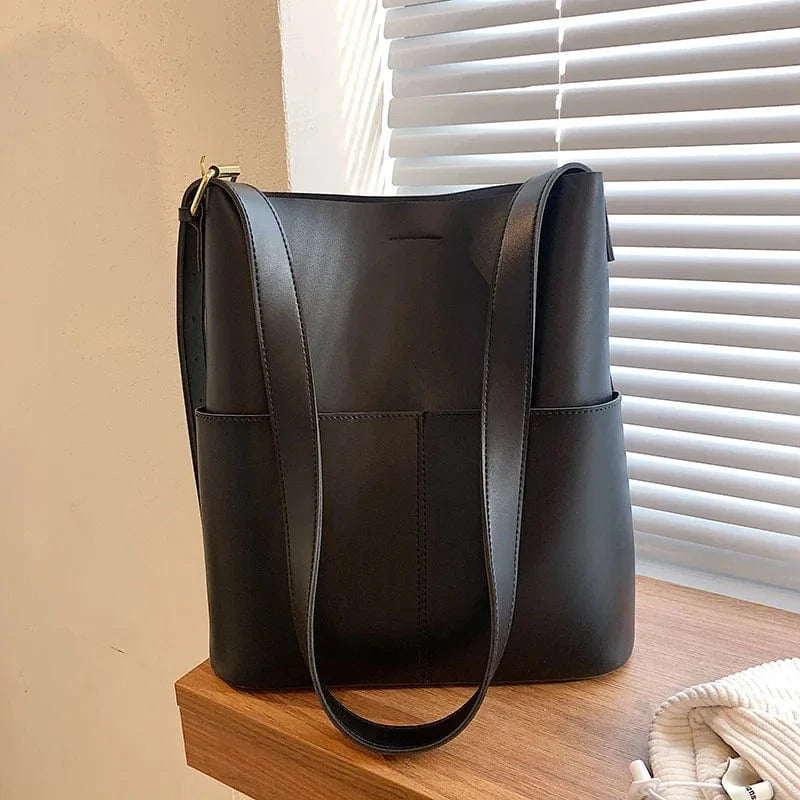 Good Quality solid color casual simple leather tote bag Shoulder Handbags Tote Bags For Women