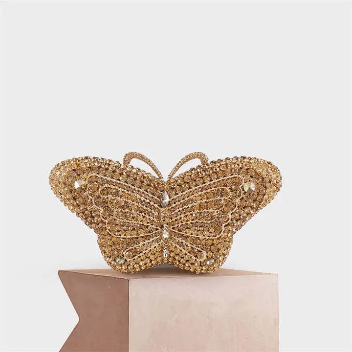 Good Quality Wedding Bridal Sparkle Butterfly Shape Clutch Bags Hardcase Rhinestone Crystal Handbag  for Evening Party