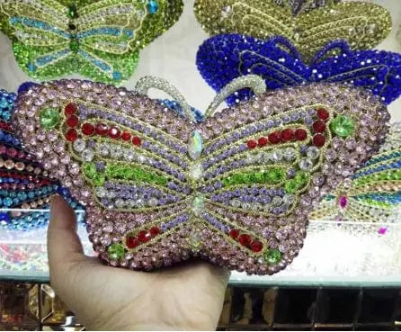 Good Quality Wedding Bridal Sparkle Butterfly Shape Clutch Bags Hardcase Rhinestone Crystal Handbag  for Evening Party