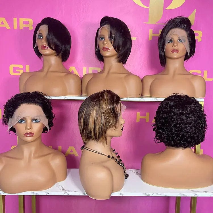 Goodluck burgundy Perruque Curly Bob Short Lace