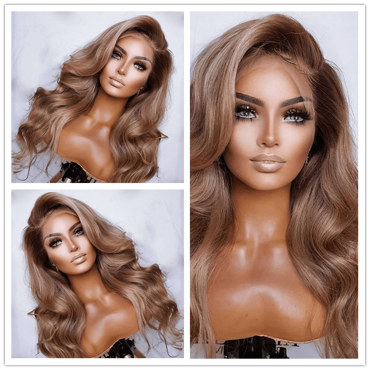 Gorgeous Light Golden Brown Color Water Wave Cuticle Aligned Brazilian Human Hair Transparent HD Lace Front Wigs