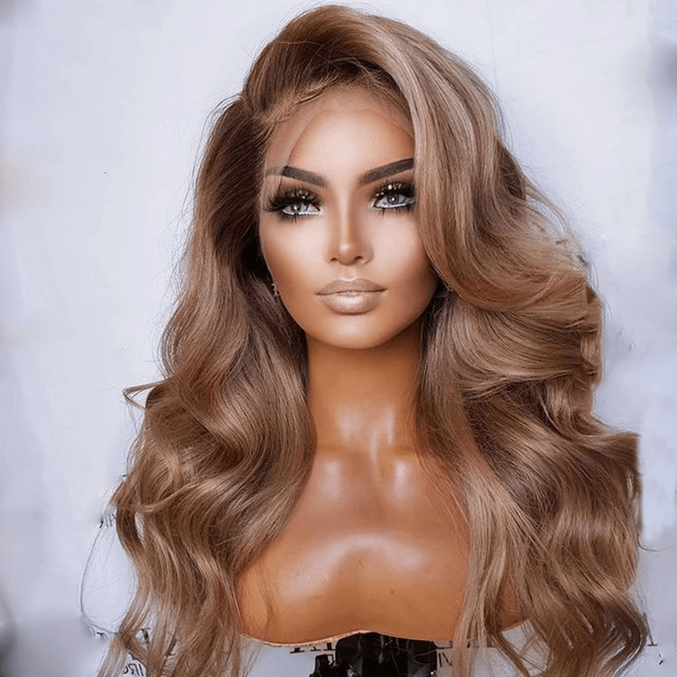 Gorgeous Light Golden Brown Color Water Wave Cuticle Aligned Brazilian Human Hair Transparent HD Lace Front Wigs