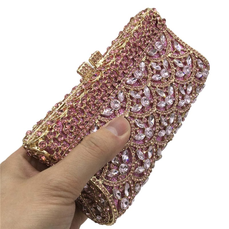 Gradient Multicoloured Women Crystal Evening Minaudiere Bags Hollow Out Flower Clutch Wedding Purses Handbags For Woman