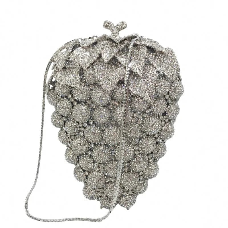 grape-silver Dropshipping fashion apple shaped evening bag crystal rhinestone clutch bag purse for women luxury