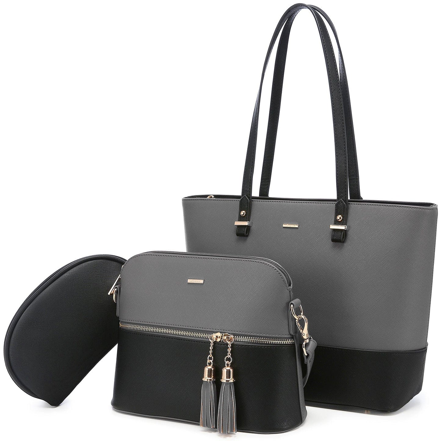 Gray-black WB137930LK LOVEVOOK 2022 Luxury Designer Leather Women's Purse and Handbags 3 in 1 Hand Bags Set Ladies Shoulder Tote Bag Women Handbags
