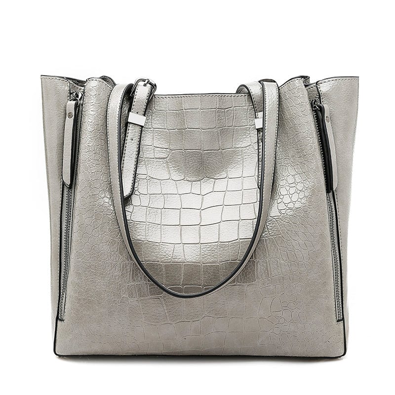 Gray high quality pu tote bags women large shoulder vintage bag embossed crocodile pattern ladies leather tote bags