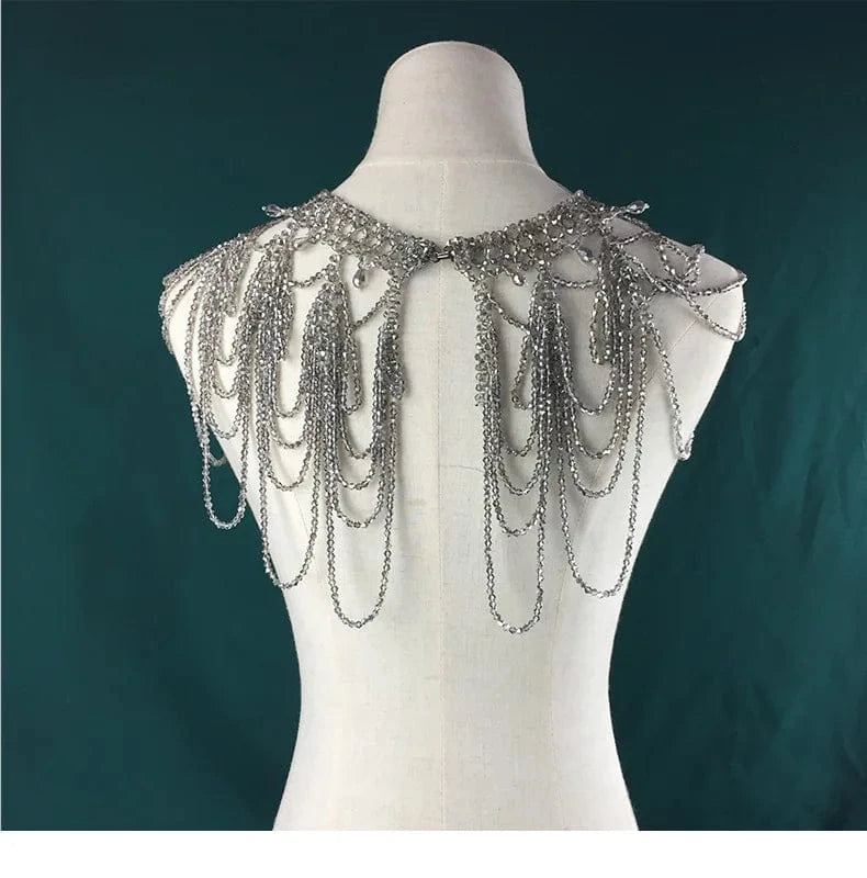 Gray Luxury Body Jewelry Tassel Wedding Bridal Elegant Shoulder Chain Necklace Gray Crystal Shawl Jewelry Summer Body Chain Jewelry