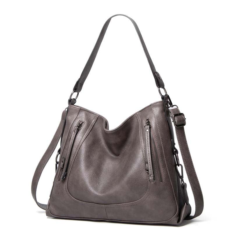Gray Vintage Three Way Handbags for Women Medium Designer Ladies Hobo bag Bucket Purse Faux Leather Lakin Handbag