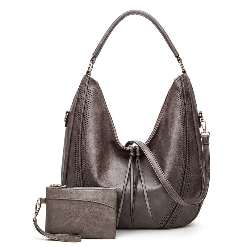 Gray2pcs Fashion Women Ladies Purses And Handbags Label Leather Tote leather Bag